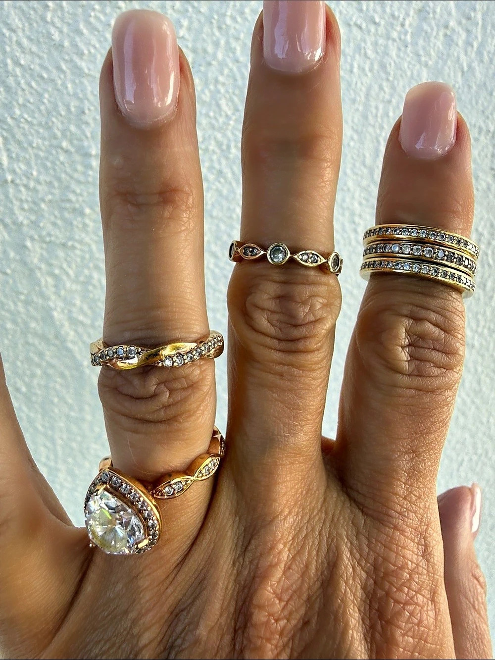 Gold-Tone Crystal Ring Collection Like New